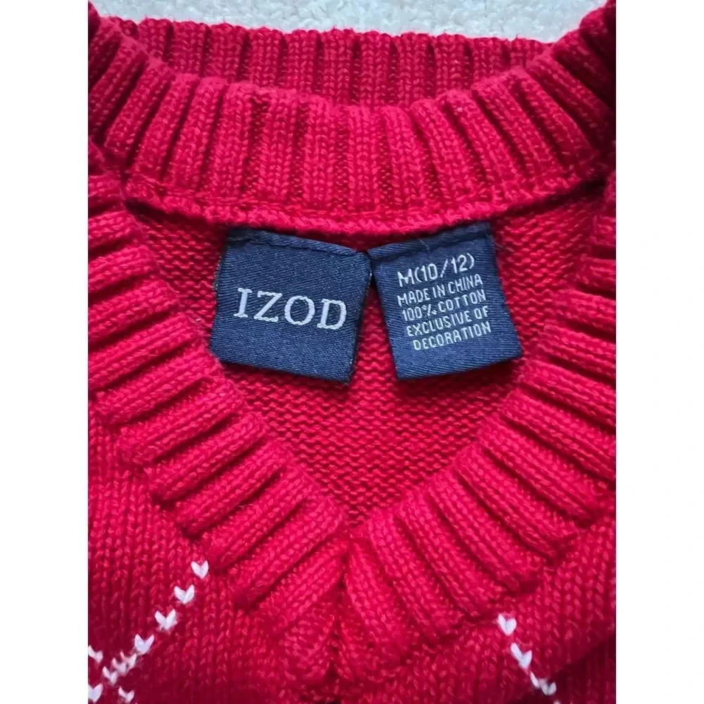 IZOD Kids Classic Red Argyle Sweater Vest Preppy ‎ Casual Cotton Knit Size 10-12